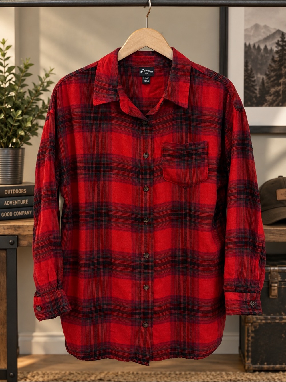 Art Class Girls Red Black Plaid Oversized Flannel Shirt L 10/12 NWT